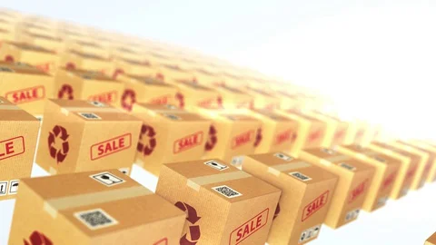 Cardboard boxes logistics delivery warehouse sale. Shipping factory package Stock Footage 129735875