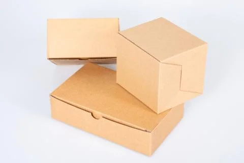 Cardboard boxes many size package brown on white background Foto stock