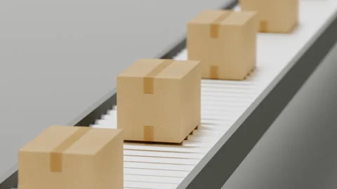 Cardboard Boxes Moving on Conveyor Belt Seamless Loop Stock Footage 341999152