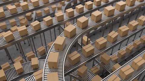 Cardboard boxes moving on a warehouse conveyor system Stock Footage 320647119