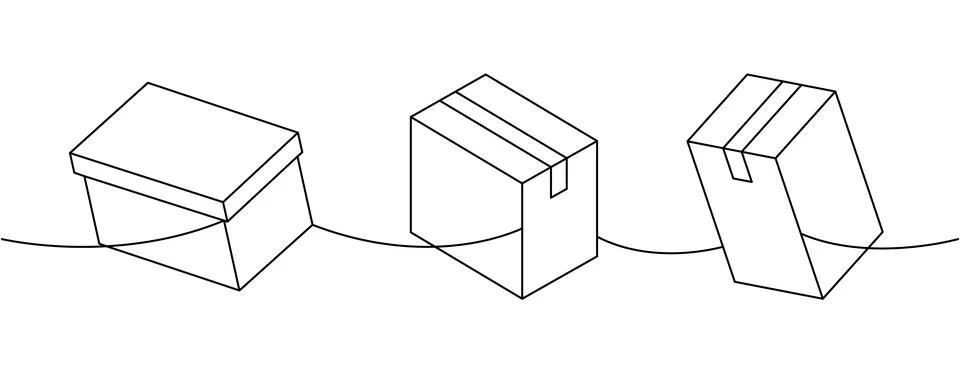 Cardboard boxes one line continuous drawing. Package cardboard boxes. Vector Stock Illustration