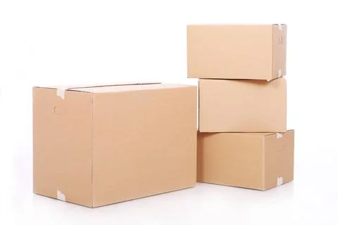 Cardboard boxes over white background Pile of cardboard boxes over white b... Stock Photos