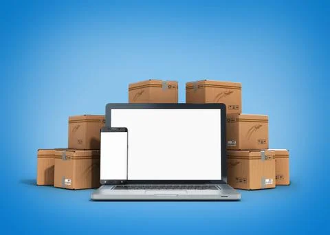 Cardboard boxes package parcels and laptop - Logistic, cargo, delivery, and s Stockillustratie