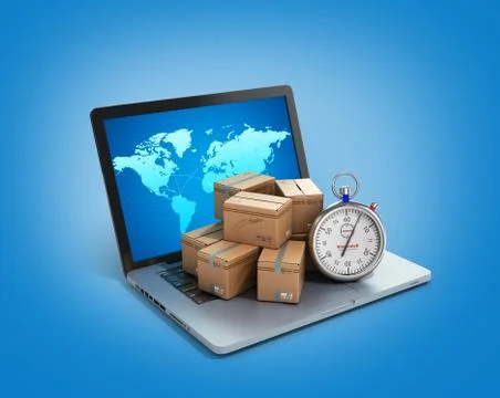 Cardboard boxes package parcels and laptop - Logistic, cargo, delivery, and s Stock Illustration