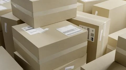Cardboard Boxes For Package, Shipping and Delivery, Organized, With Signs an Stock Illustration
