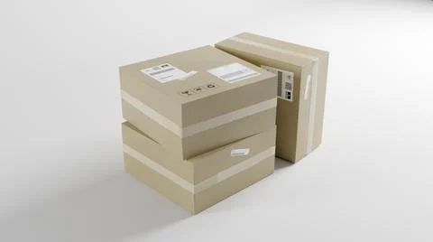 Cardboard Boxes For Package, Shipping and Delivery, Organized, With Signs Stock Illustration