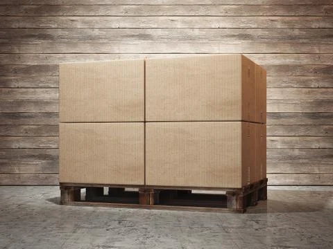 Cardboard boxes on palette. 3d rendering Foto stock