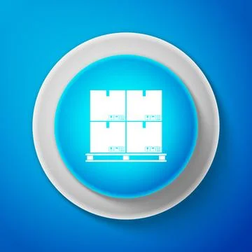 Cardboard boxes on pallet icon isolated on blue background. Closed carton Stock Illustration