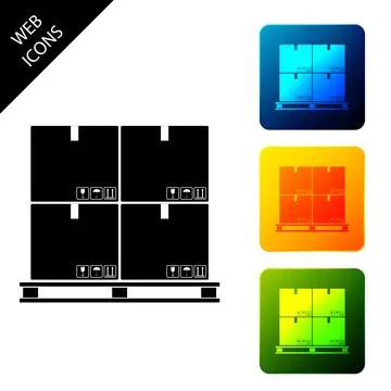 Cardboard boxes on pallet icon isolated on white background. Closed carton Ilustración de archivo