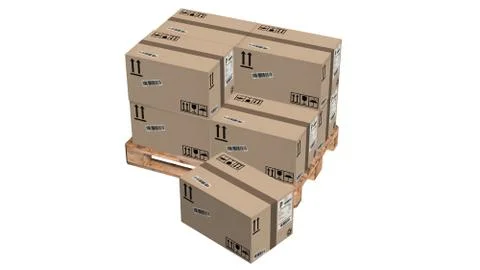 Cardboard boxes on pallet isolated on white Illustrazione stock