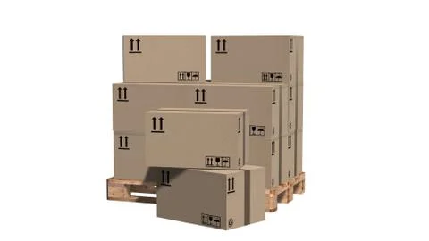 Cardboard boxes on pallet isolated on white Stock Illustration