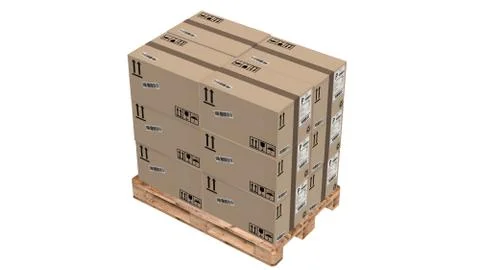 Cardboard boxes on pallet isolated on white Ilustración de archivo