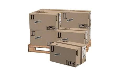 Cardboard boxes on pallet isolated on white Ilustración de archivo