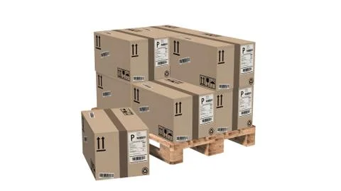 Cardboard boxes on pallet isolated on white Ilustración de archivo