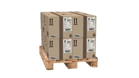 Cardboard boxes on pallet isolated on white Illustrazione stock