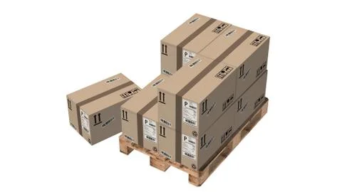 Cardboard boxes on pallet isolated on white Stock Illustration