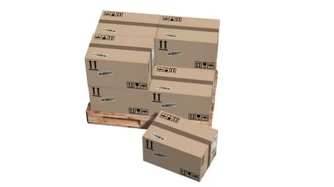 Cardboard boxes on pallet isolated on white Illustrazione stock