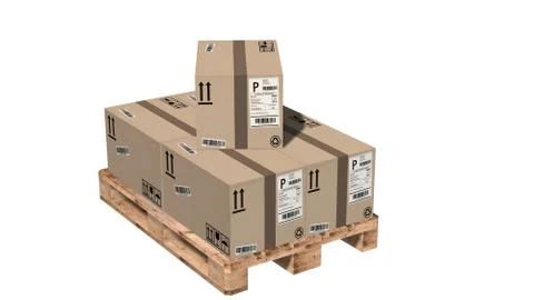 Cardboard boxes on pallet isolated on white Ilustración de archivo