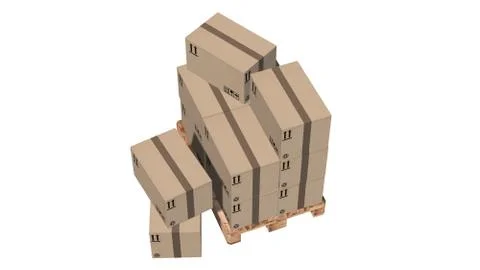 Cardboard boxes on pallet isolated on white Ilustración de archivo