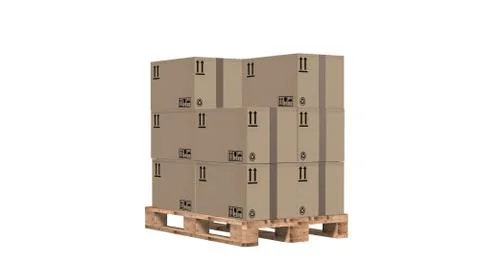 Cardboard boxes on pallet isolated on white Ilustración de archivo
