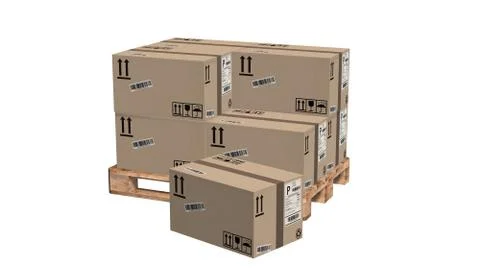 Cardboard boxes on pallet isolated on white Ilustración de archivo