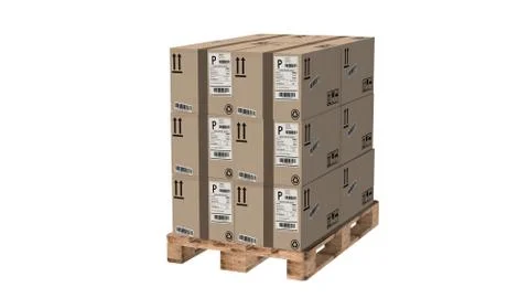 Cardboard boxes on pallet isolated on white Ilustración de archivo