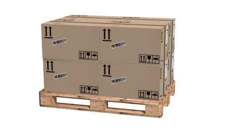 Cardboard boxes on pallet isolated on white Ilustración de archivo