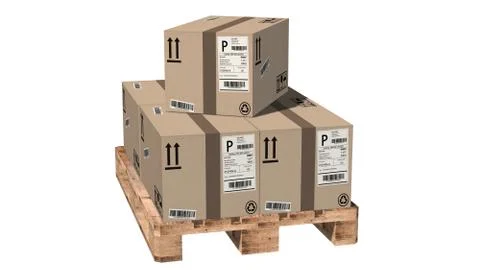 Cardboard boxes on pallet isolated on white Ilustración de archivo