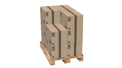 Cardboard boxes on pallet isolated on white Illustrazione stock