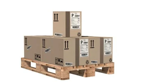 Cardboard boxes on pallet isolated on white Stock Illustration