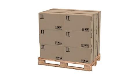 Cardboard boxes on pallet isolated on white Ilustración de archivo
