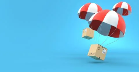 Cardboard boxes on parachute Stock Illustration