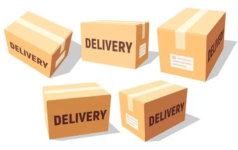 Cardboard boxes set for delivery and storage. Isolated carton crates collection イラスト素材