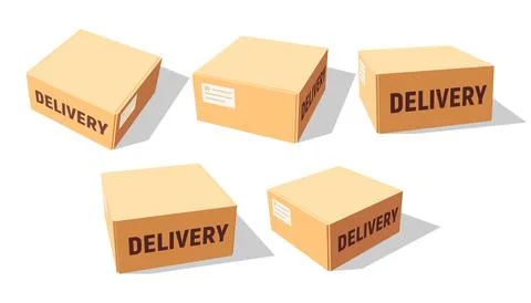 Cardboard boxes set for delivery and storage. Isolated carton crates collection Stock Illustration