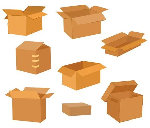 Cardboard boxes set. Delivery and packaging. Transport, delivery. Hand drawn  Stock Illustration