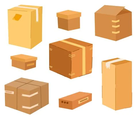 Cardboard boxes set. Delivery and packaging. Transport, delivery. Hand drawn  Stock Illustration