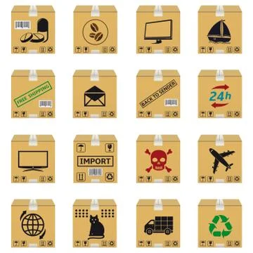 Cardboard boxes set Illustrazione stock