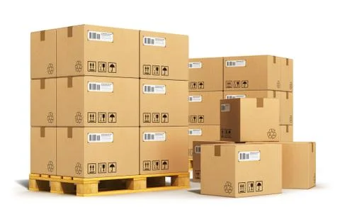 Cardboard boxes on shipping pallets Stock Illustration