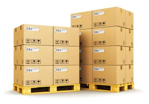 Cardboard boxes on shipping pallets Stock Photos