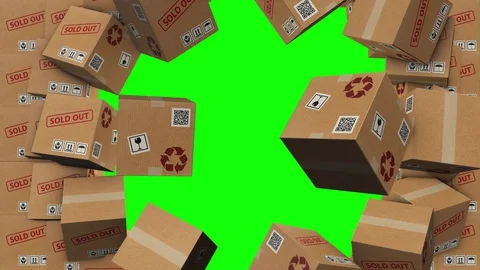 Cardboard boxes sold out transition. Shipping logistics ideas about e-commer Stock Footage 129351345