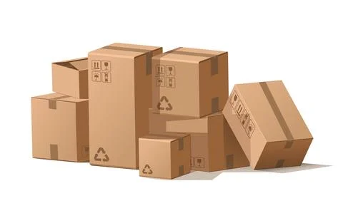 Cardboard boxes stack. Cartoon pile of delivery package for storage and shipping Stock Illustration