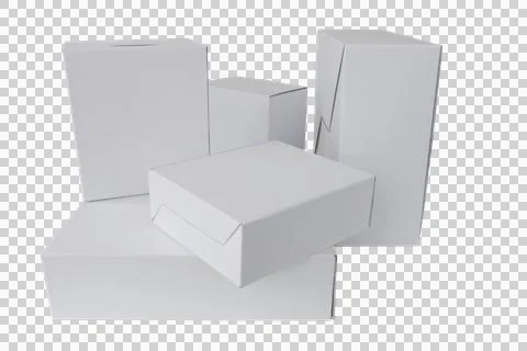 Cardboard boxes, stack of closed white boxes, cut out Stockfoto's
