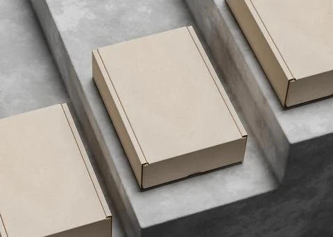 Cardboard boxes on the stairs with texture use for mockup Ilustração Stock