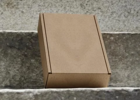 Cardboard boxes on the stairs with texture use for mockup Stock Illustration