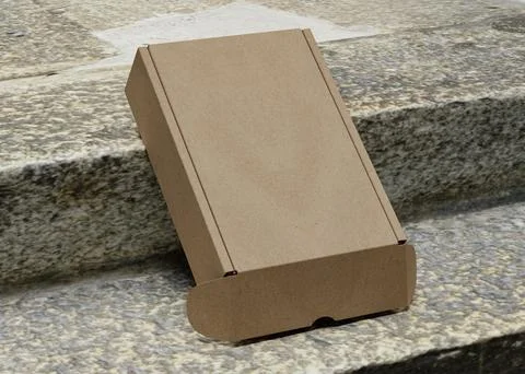 Cardboard boxes on the stairs with texture use for mockup Stock Illustration