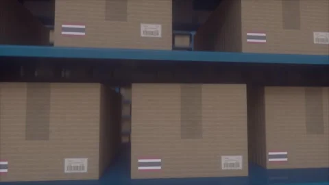 Cardboard Boxes With Thailand Labels On Warehouse Storage Shelves Stock Footage 336404342