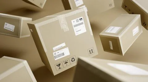 Cardboard Boxes Thrown into the Air, For Package, Shipping and Delivery Ilustración de archivo