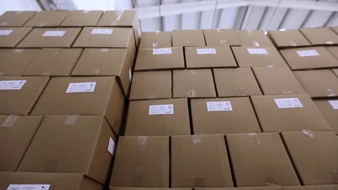 Cardboard boxes in warehouse Stock Footage 70896513