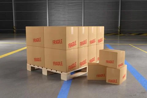 Cardboard Boxes in a Warehouse Mockup - 3d rendering Stock Photos