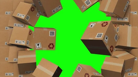 Cardboard boxes warehouse transition. Shipping logistics ideas about e-comme Stock Footage 129351356